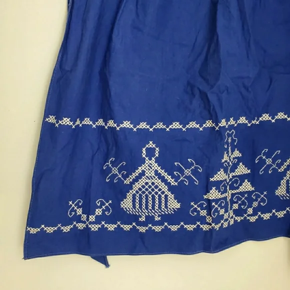 Vintage Navy Blue Handmade Folk Art Embroidered Half Apron - Picture 2 of 6